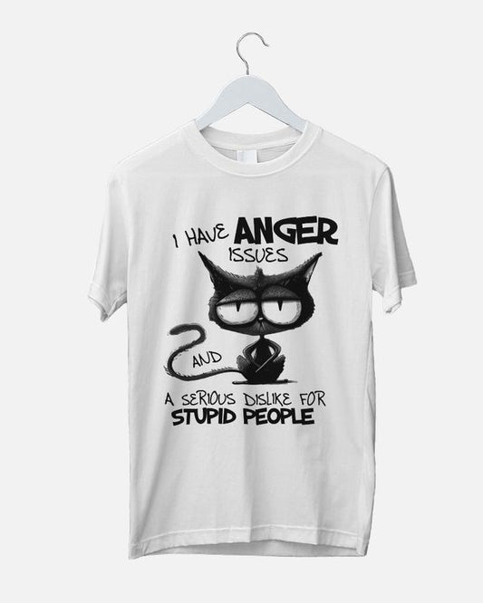 Áo Thun Nữ Cổ Tròn Cao Cấp Minh Nhật 69 Phông Tay Ngắn Cat Funny I Have Anger Issues And A Serious Dislike For Stupid People